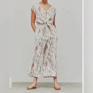 Grade And Gather Stripe Dye Jumpsuit Size Large V Neck Back Opening Button